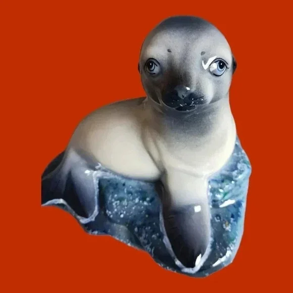 Mafnas figurine sculpture lion sea gray/wht/blue - Picture 1 of 8